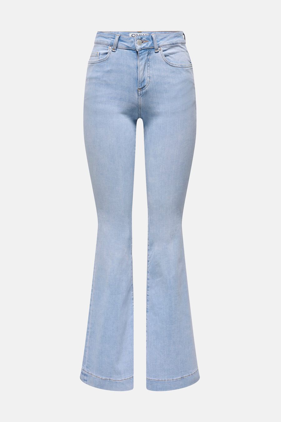 Lichtblauwe uitlopende jeans van ONLY, klassieke bootcut in denim, met zakken en riemlussen.