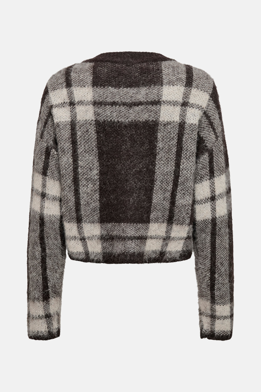 Bruine geruite cardigan van ONLY®, met lange mouwen en een getextureerd ruitpatroon.