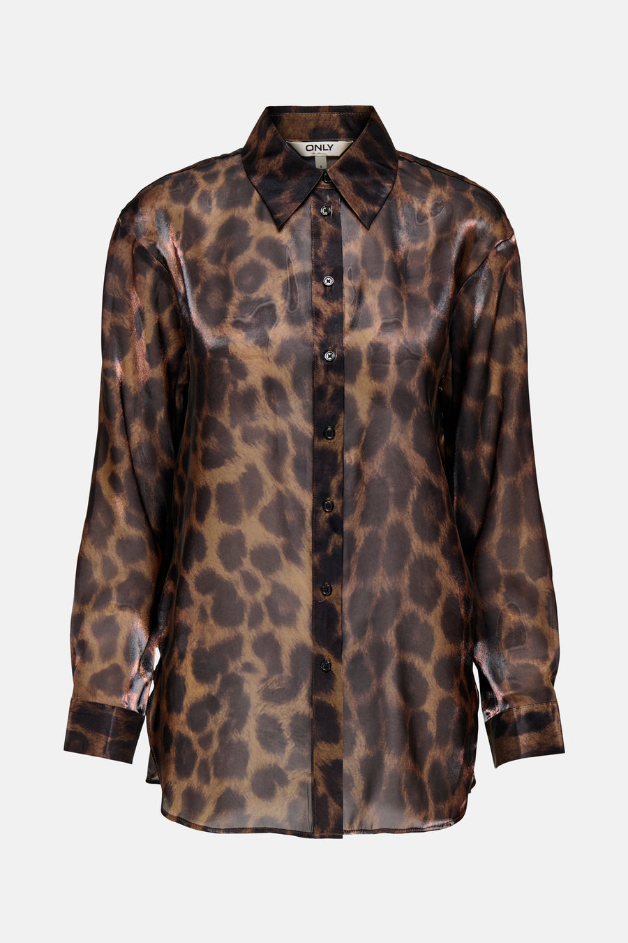 Bruine lange mouwen blouse van doorschijnende stof van ONLY® met donker luipaardprint en knoopsluiting.