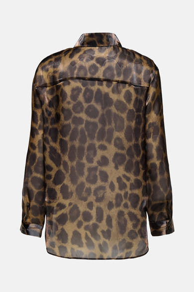Bruin overhemd met lange mouwen van ONLY, luipaardprint op een licht doorschijnende stof.