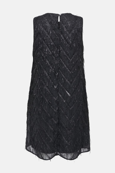 Zwarte ONLY® jurk met glinsterende franjes, chevronpatroon en doorschijnende zoom.