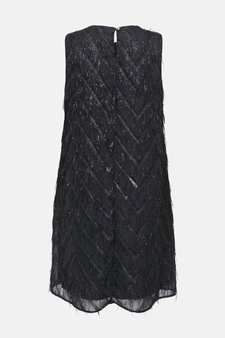 Zwarte ONLY® jurk met glinsterende franjes, chevronpatroon en doorschijnende zoom.