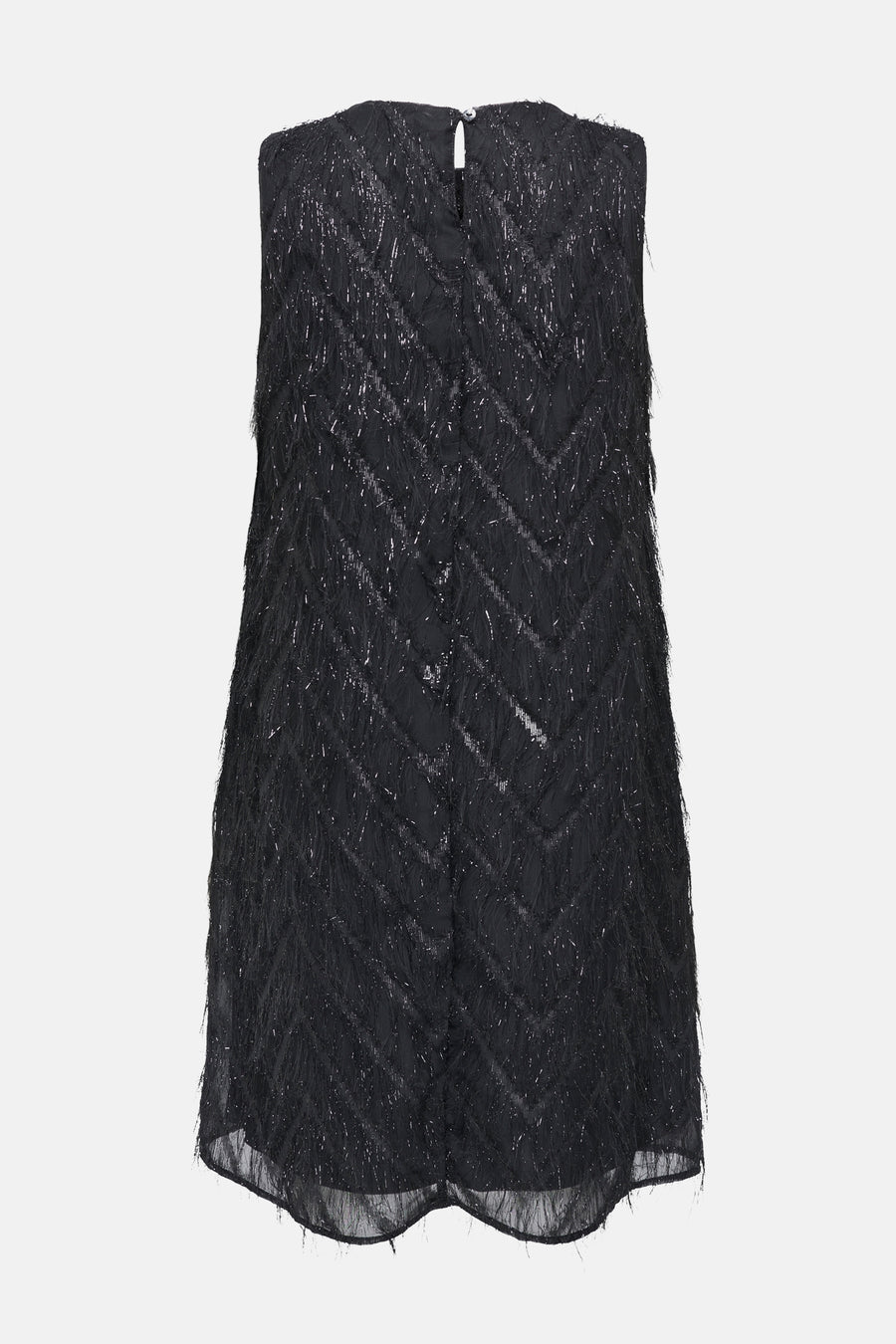 Zwarte ONLY® jurk met glinsterende franjes, chevronpatroon en doorschijnende zoom.