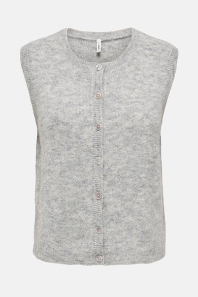Grijze gemêleerde tanktop van ONLY, achterkant op effen achtergrond.