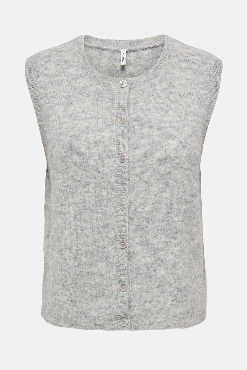 Grijze gemêleerde tanktop van ONLY, achterkant op effen achtergrond.