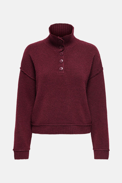 Bordeaux pull met knopen van ONLY, met een overhemdkraag en lange mouwen.