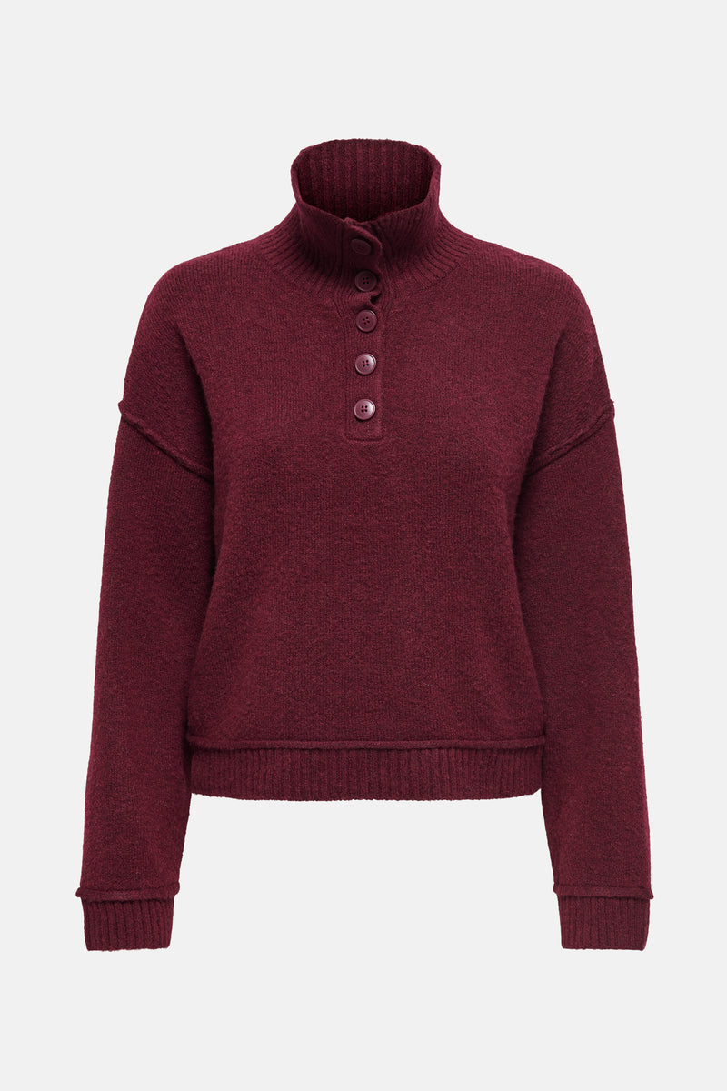 Bordeaux pull met knopen van ONLY, met een overhemdkraag en lange mouwen.