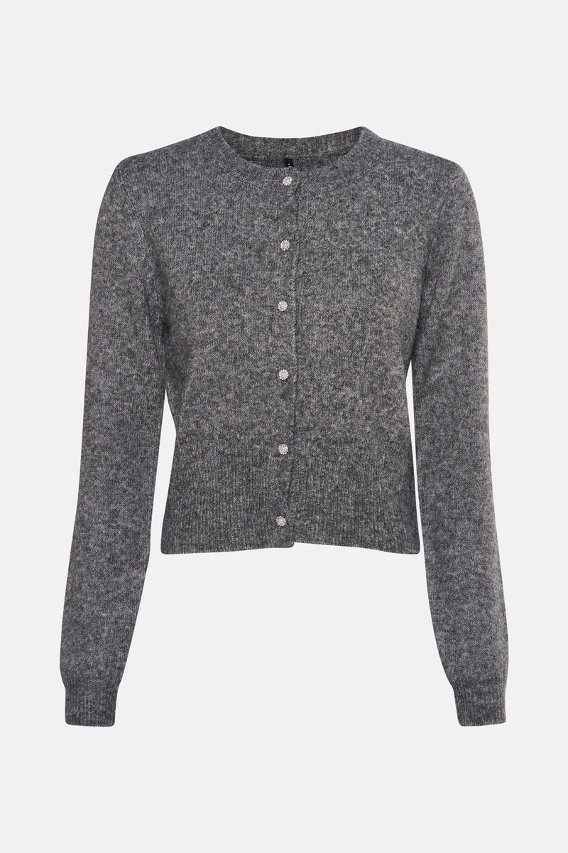 Gemêleerd grijs gebreid vest, van ONLY®, versierd met glanzende decoratieve knopen.