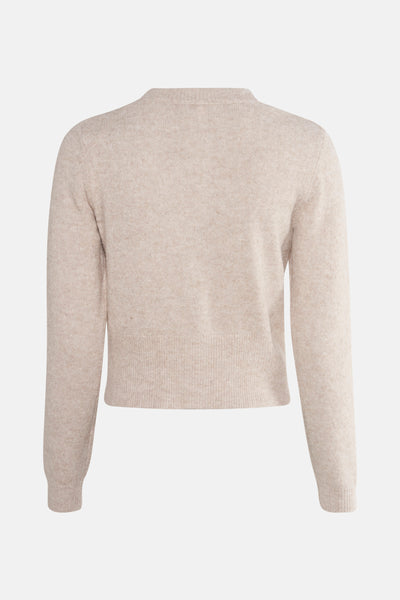 Beige vest van ONLY®, in fijne breiwerk, van achteren gezien op een effen achtergrond.