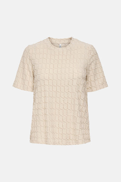 Beige T-shirt met korte mouwen van ONLY, met ruitpatroon met textuur.