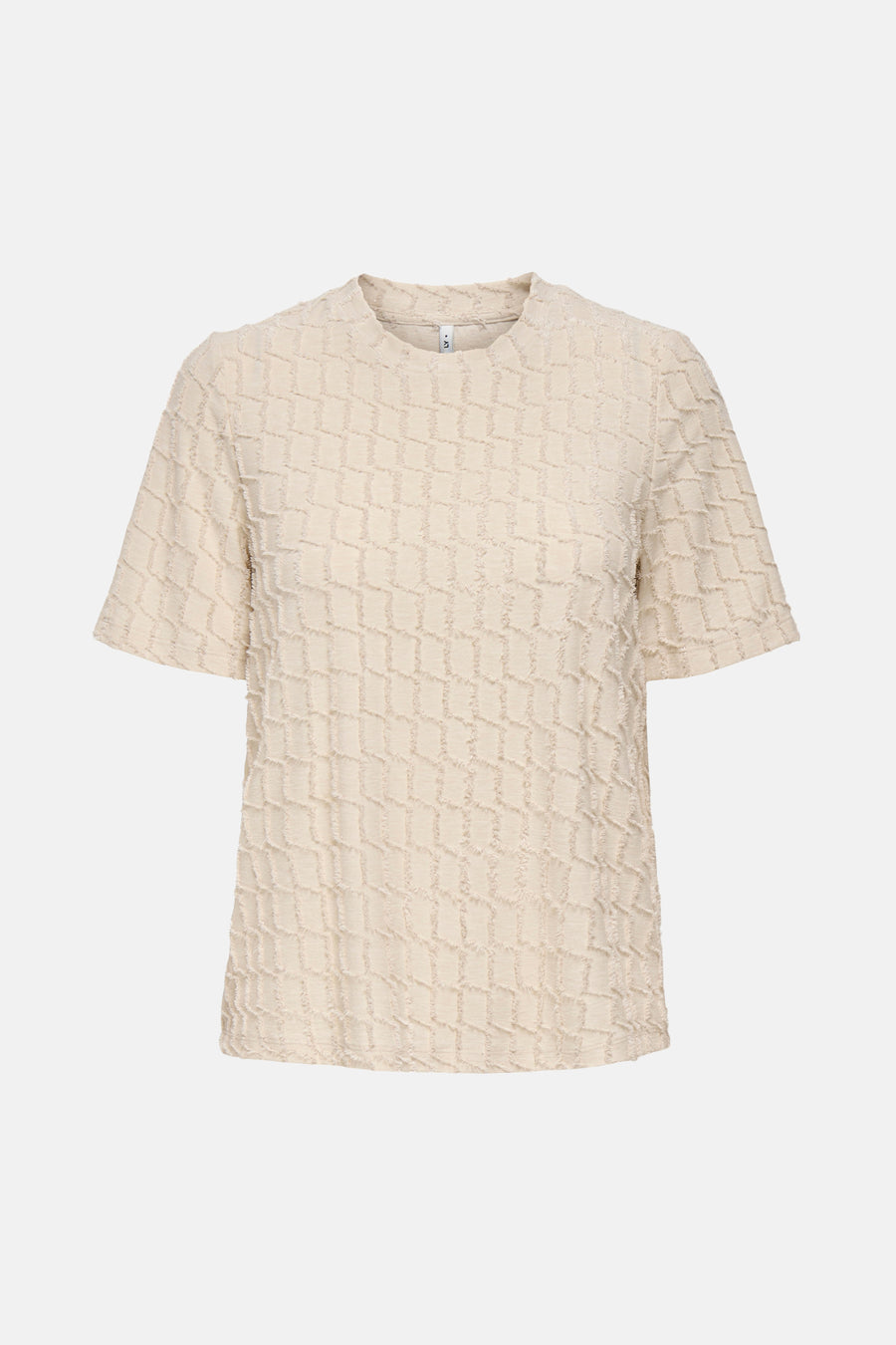 Beige T-shirt met korte mouwen van ONLY, met ruitpatroon met textuur.