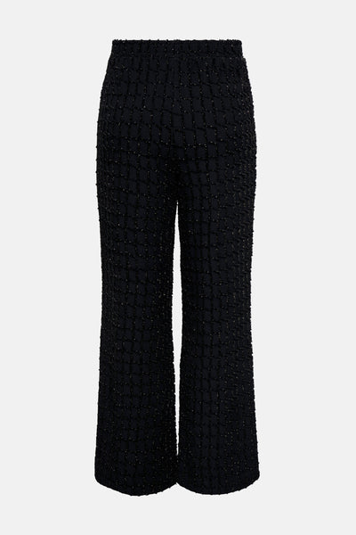 Zwarte geruite broek ONLY®, met een tweedtextuur en een uitlopende pasvorm.