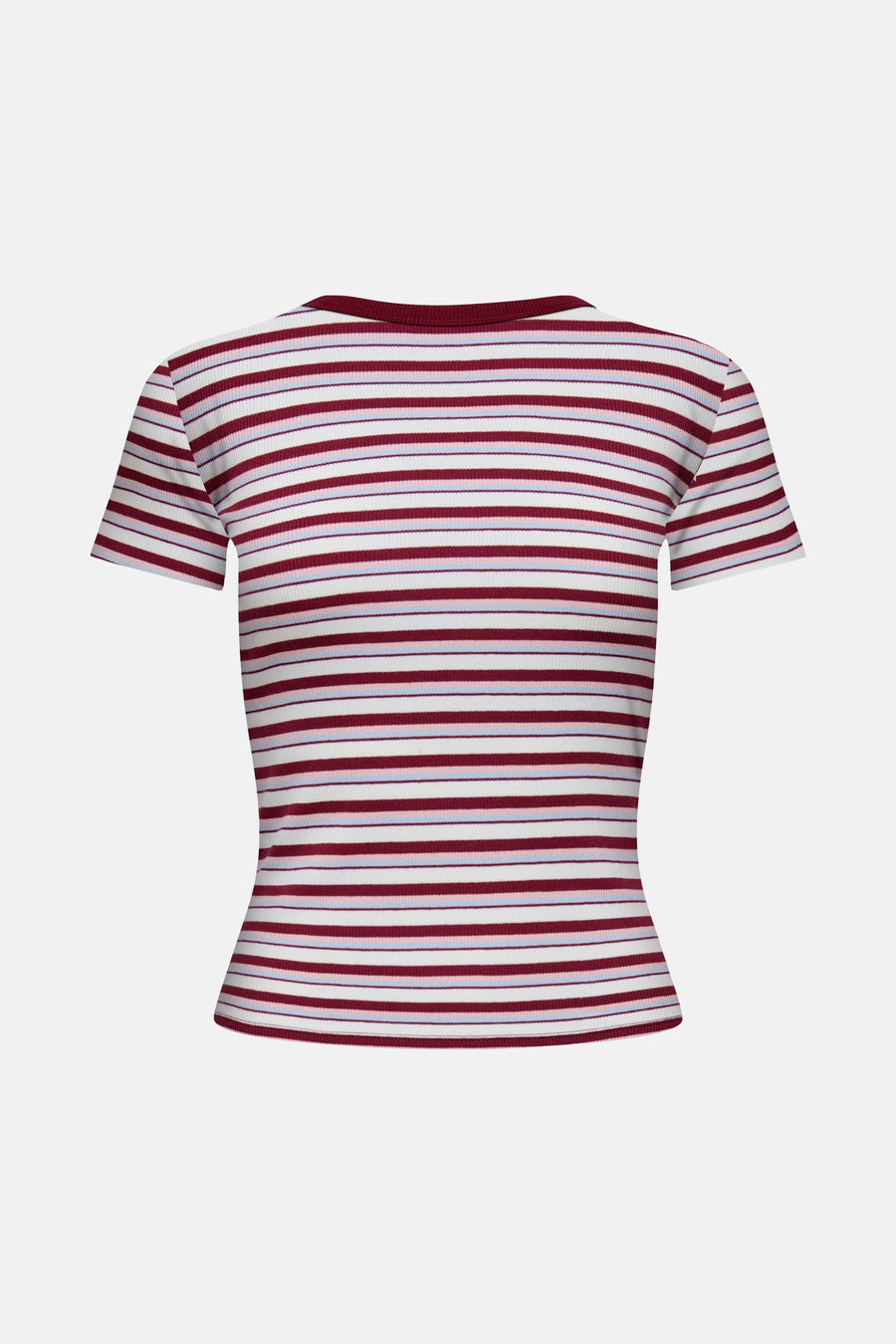 T-shirt à manches courtes multicolore ONLY, rayé bordeaux, blanc et bleu clair, en maille côtelée.