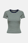 Multikleur gestreept T-shirt met korte mouwen van ONLY, met een marineblauwe ronde hals.