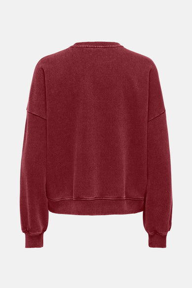 Sweat bordeaux de ONLY, avec un col rond et une texture délavée.