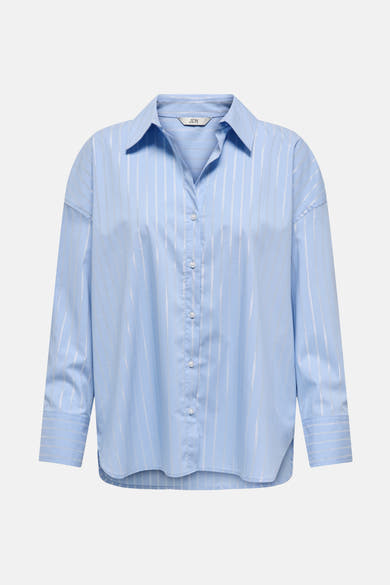 Blauwe blouse met lange mouwen van JDY, met verticale zilveren strepen, knopen en een klassieke kraag.