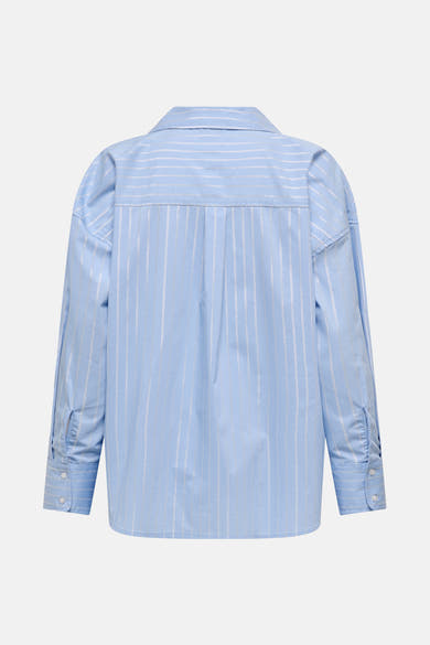 Blouse met lange mouwen in het blauw van JDY met zilveren strepen, achterkant.