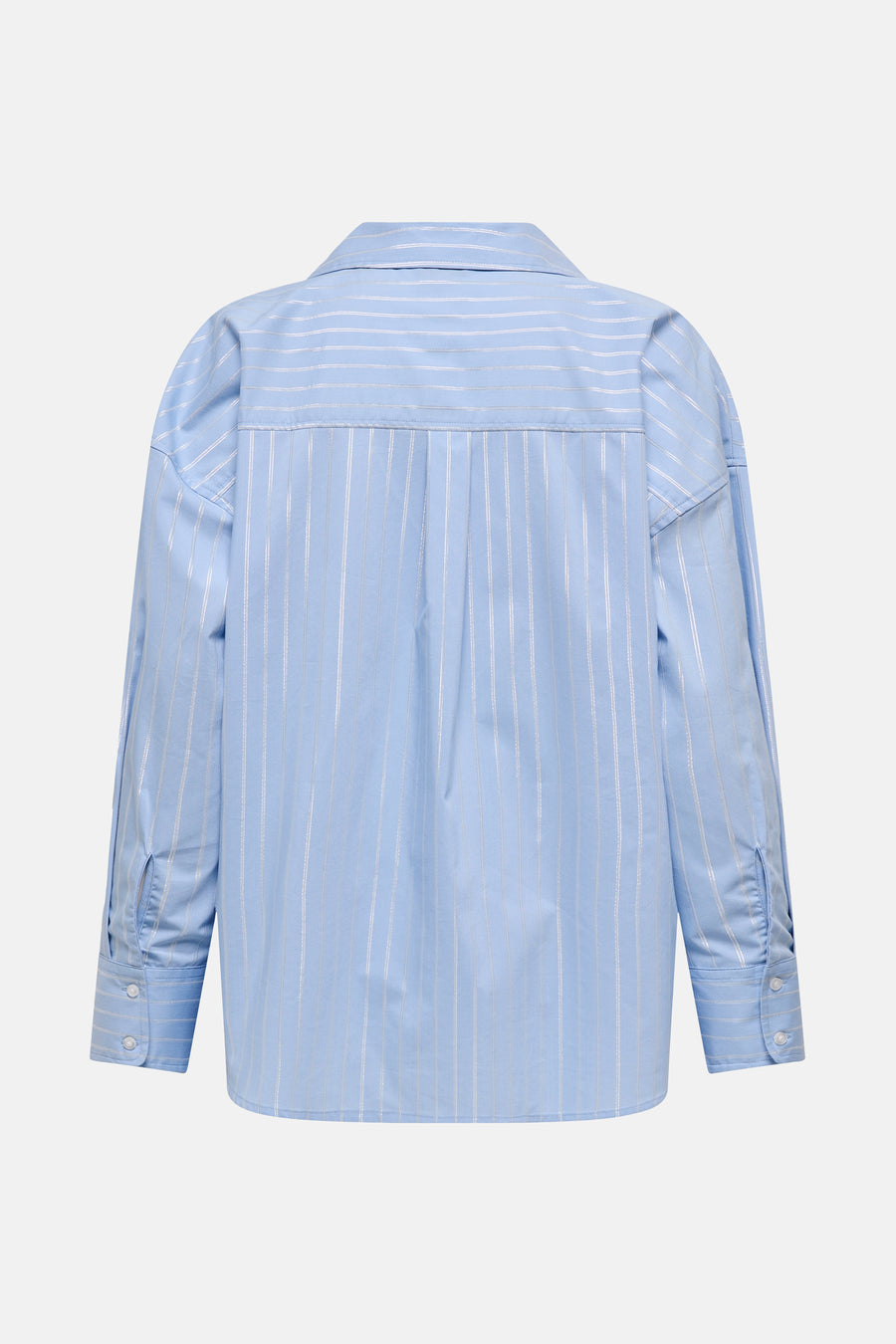 Blouse met lange mouwen in het blauw van JDY met zilveren strepen, achterkant.