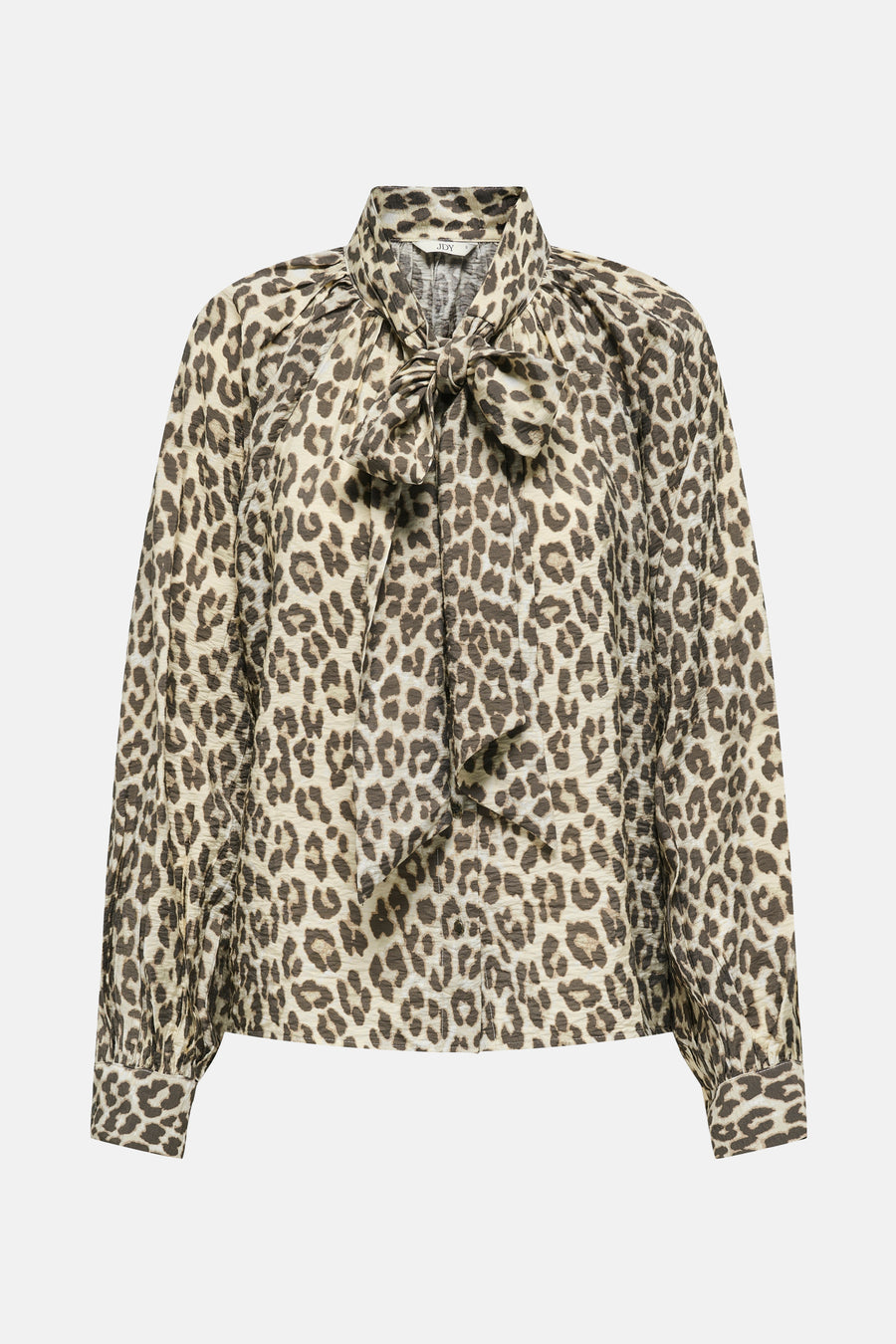 JDY lange mouwen blouse met luipaardprint, met een decoratieve strikkraag.