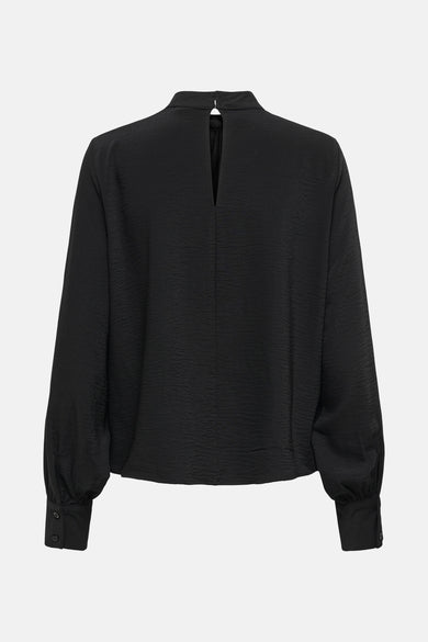 Zwarte blouse met lange mouwen van JDY, met een subtiele textuur en een hoge hals.