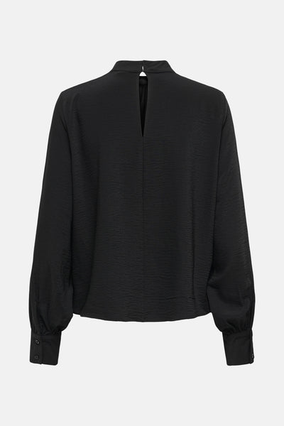 Zwarte blouse met lange mouwen van JDY, met een subtiele textuur en een hoge hals.