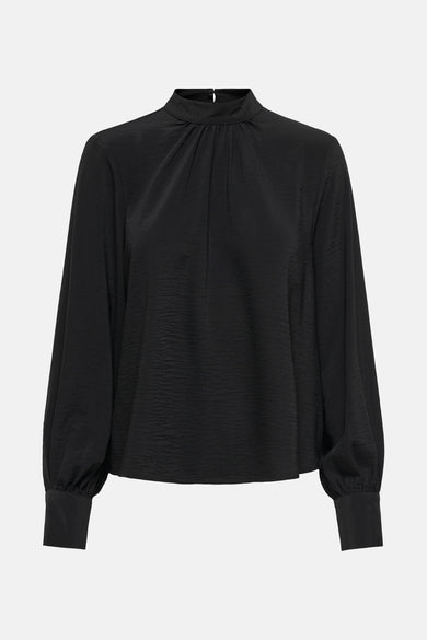Zwarte blouse met lange mouwen van JDY, met een opstaande kraag en subtiele textuur.