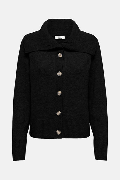 Cardigan noir en maille de JDY, avec un col châle et une fermeture boutonnée sur le devant.