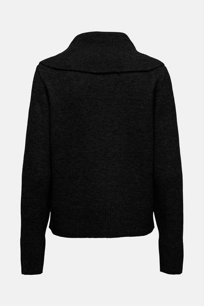 Pull noir de JDY, avec un col châle et une texture tricotée visible, vue de dos.
