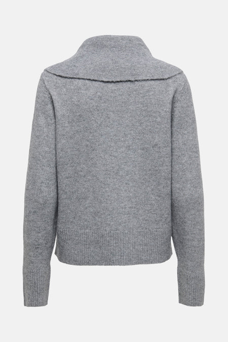 Pull gris de JDY, avec un col châle et une texture tricotée.