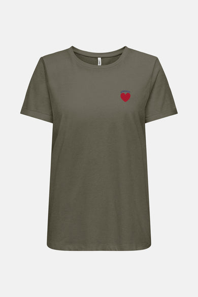 Kaki T-shirt met korte mouwen van ONLY, achterkant.