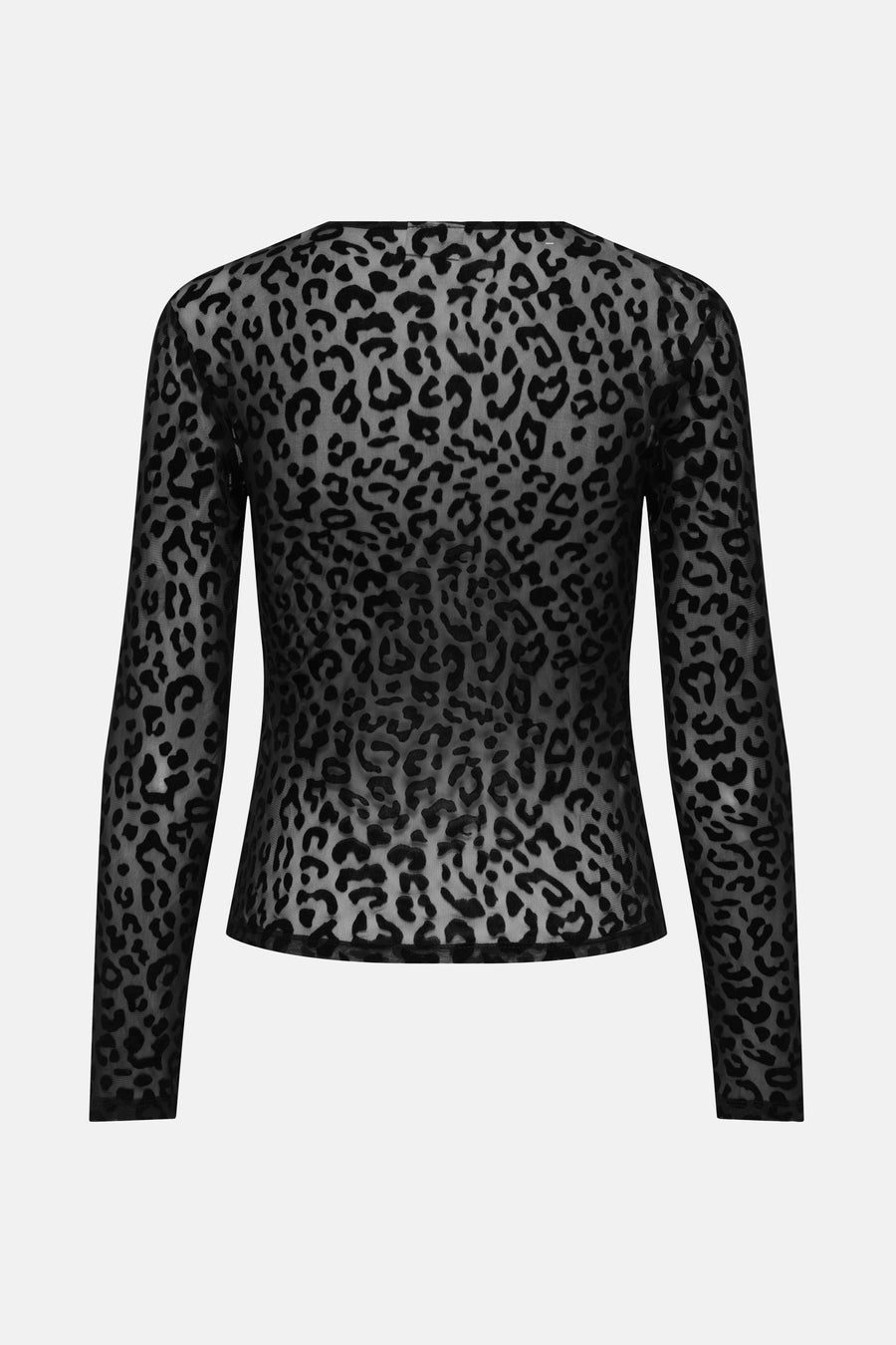 Zwarte T-shirt met lange mouwen van JDY, doorschijnende luipaardprint.