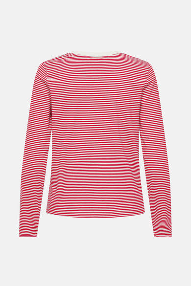 T-shirt à manches longues rouge rayé de JDY, avec encolure arrondie blanche, vue de dos.
