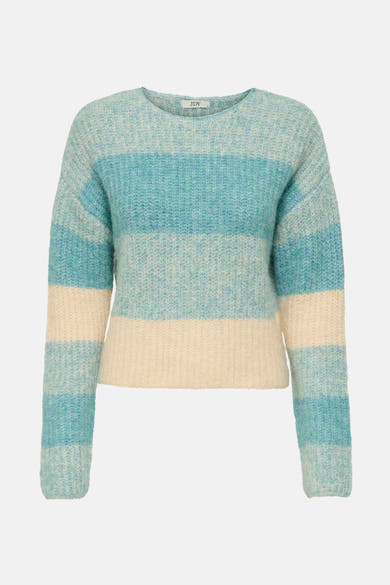 JDY gestreepte trui in blauw, van pluizig breisel met horizontale patronen.
