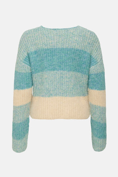 Ronde hals trui blauw van JDY met witte en blauwe horizontale strepen.