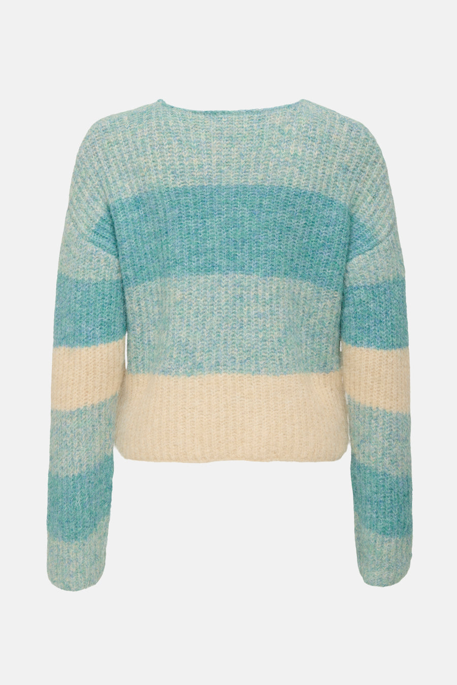 Ronde hals trui blauw van JDY met witte en blauwe horizontale strepen.