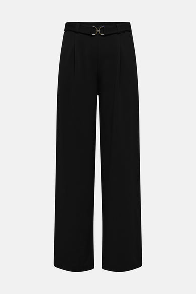 Zwarte broek van JDY met een decoratieve gouden riem, wijde pasvorm en enkel lengte.