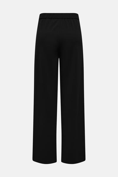 Wijde zwarte broek van JDY, rechte pasvorm met elastische tailleband, op neutrale achtergrond.