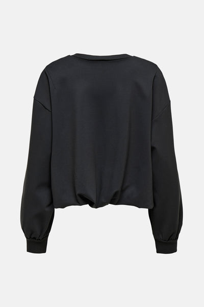Grijze sweater van JDY, losse pasvorm met lange mouwen en elastische zoom, achterzijde.