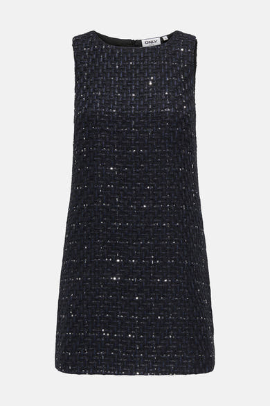Robe noire de ONLY, en tweed à motif quadrillé et à paillettes scintillantes.
