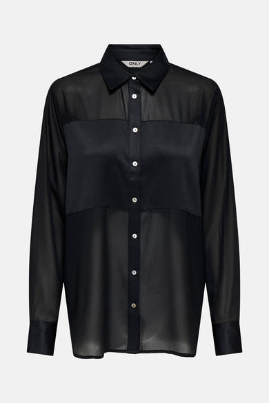 Zwart overhemd met lange mouwen van ONLY, met contrasterende stoffen details en witte knopen.