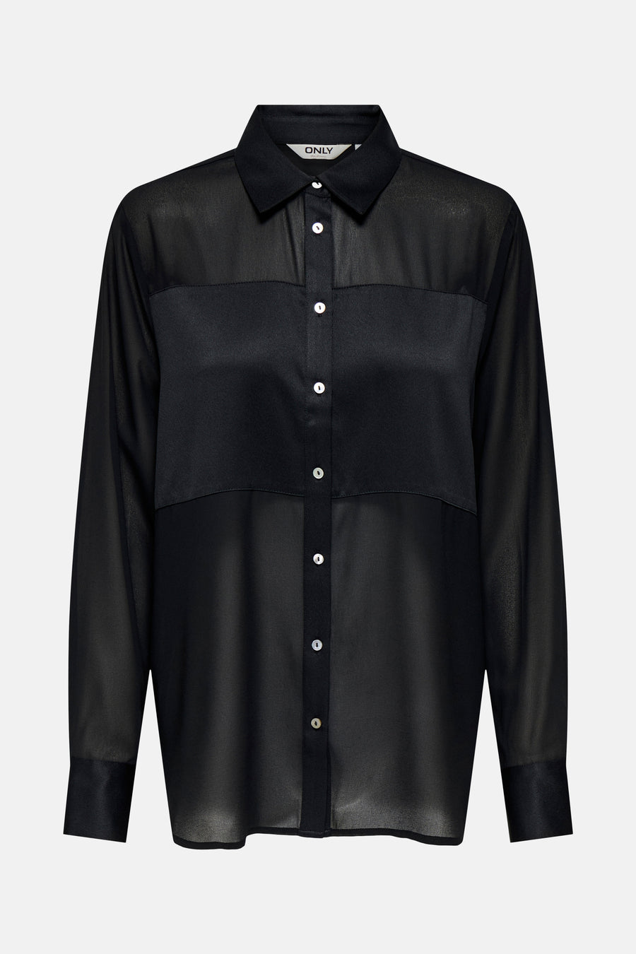 Zwart overhemd met lange mouwen van ONLY, met contrasterende stoffen details en witte knopen.