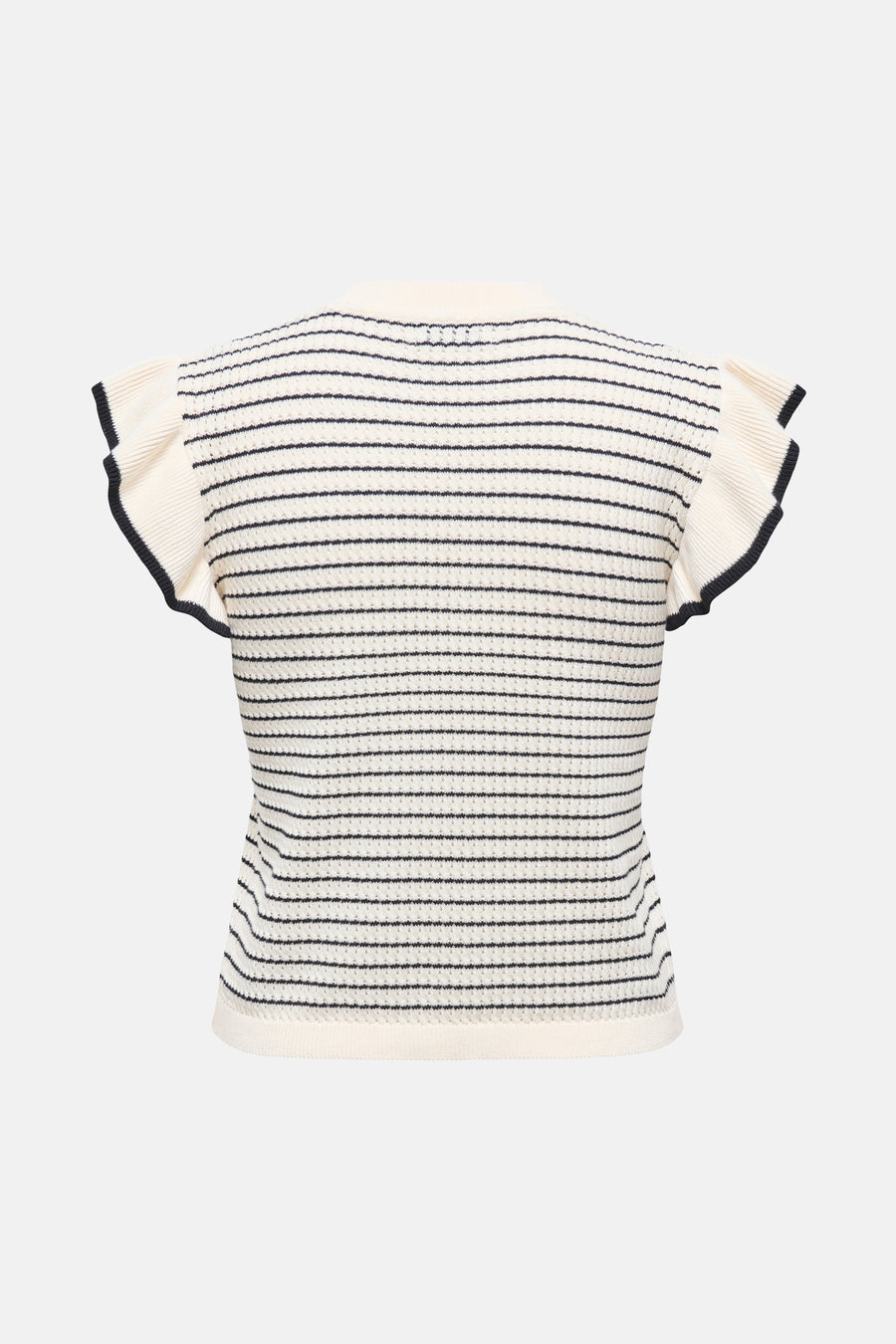 Wit gestreept T-shirt met ruchesmouwen afgezet met zwart, van JDY.