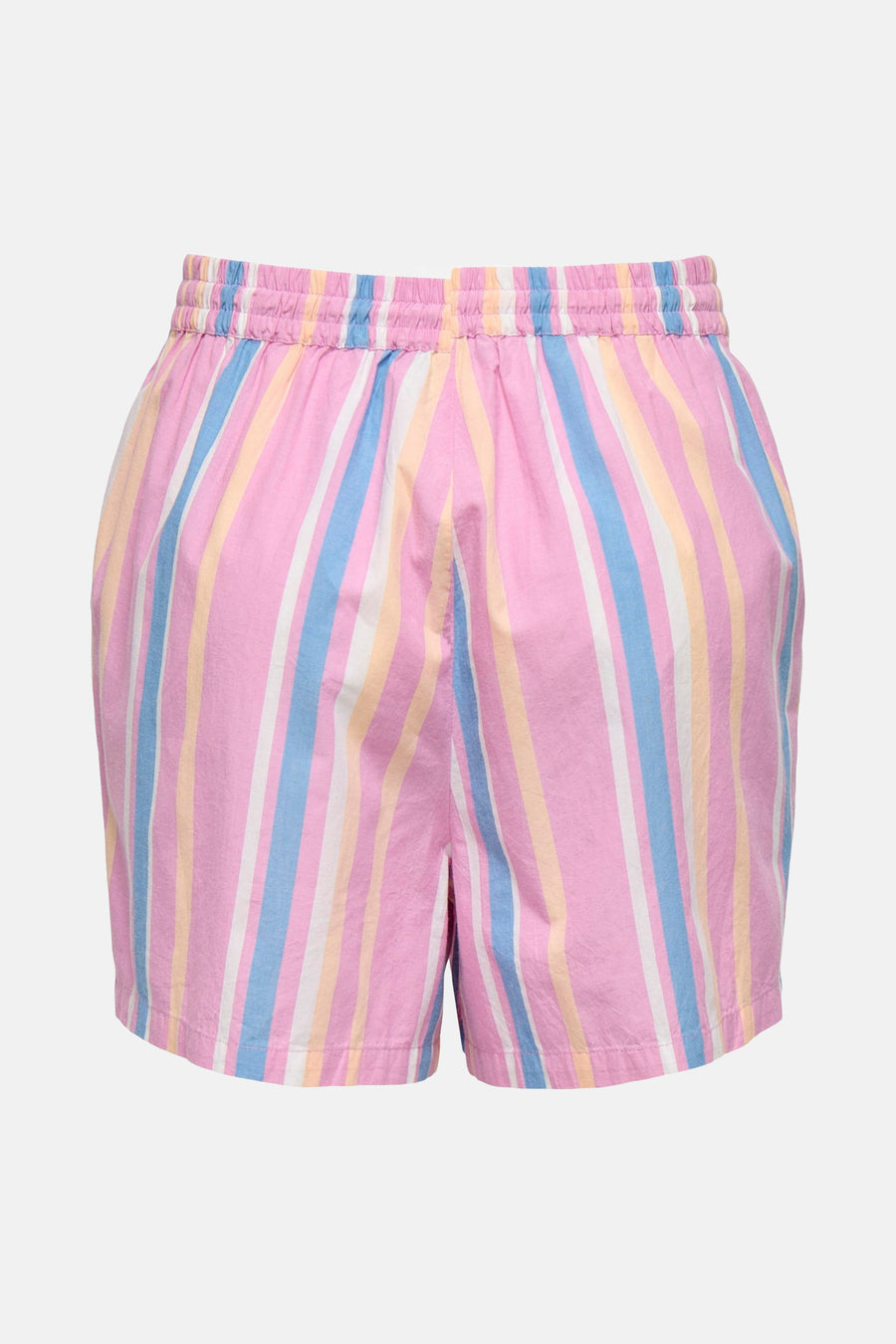 Short multicolore de ONLY®, à rayures verticales rose, bleu ciel, jaune pastel et blanc.