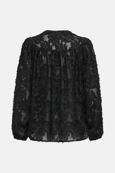 Zwarte blouse met lange mouwen van ONLY®, van getextureerde en doorschijnende stof.