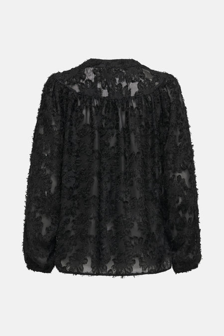Zwarte blouse met lange mouwen van ONLY®, van getextureerde en doorschijnende stof.