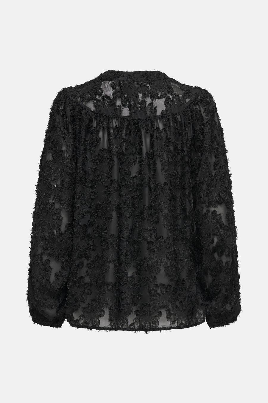 Zwarte blouse met lange mouwen van ONLY®, van getextureerde en doorschijnende stof.