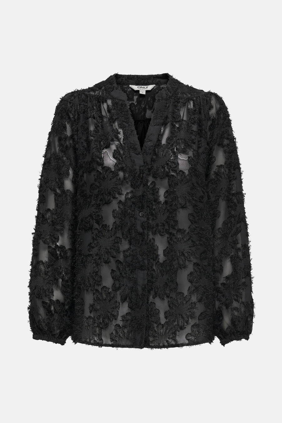 Zwarte blouse met lange mouwen van ONLY, met getextureerd bloemenpatroon.