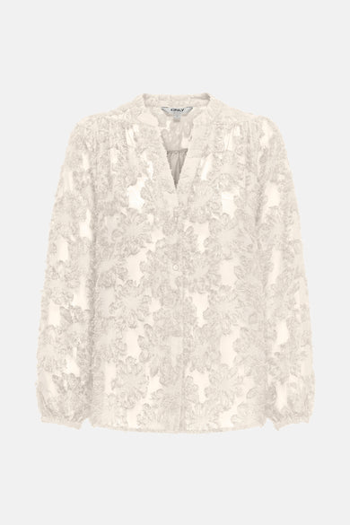 Ecru blouse met lange mouwen van ONLY, met een all-over getextureerd bloemenpatroon.