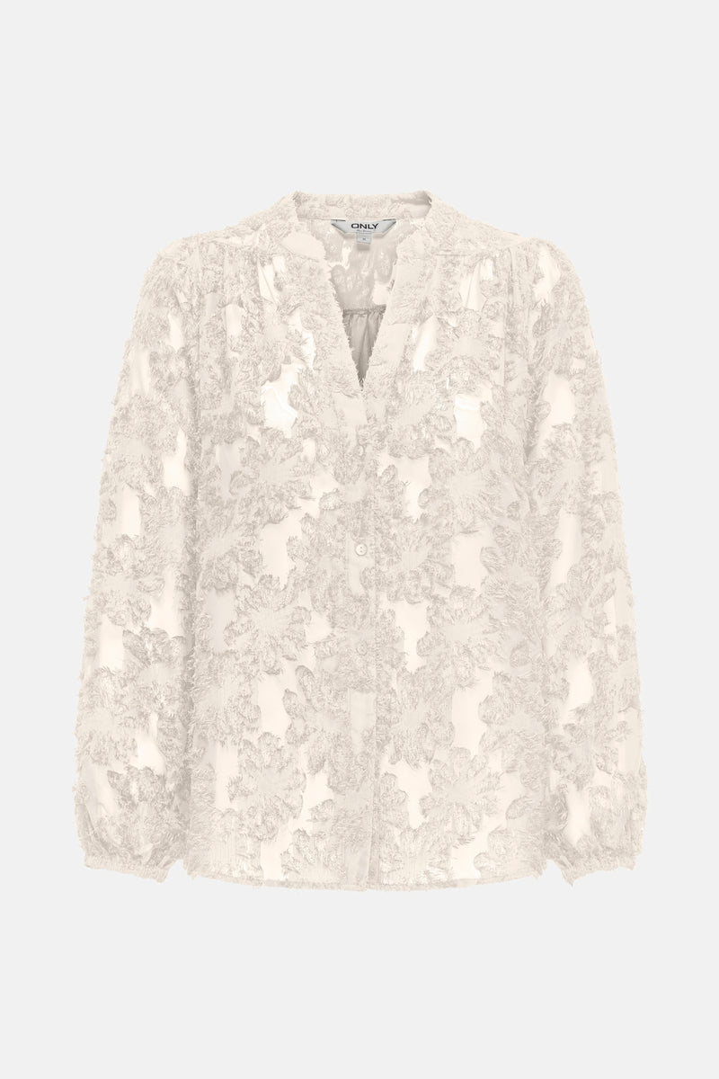 Ecru blouse met lange mouwen van ONLY, met een all-over getextureerd bloemenpatroon.