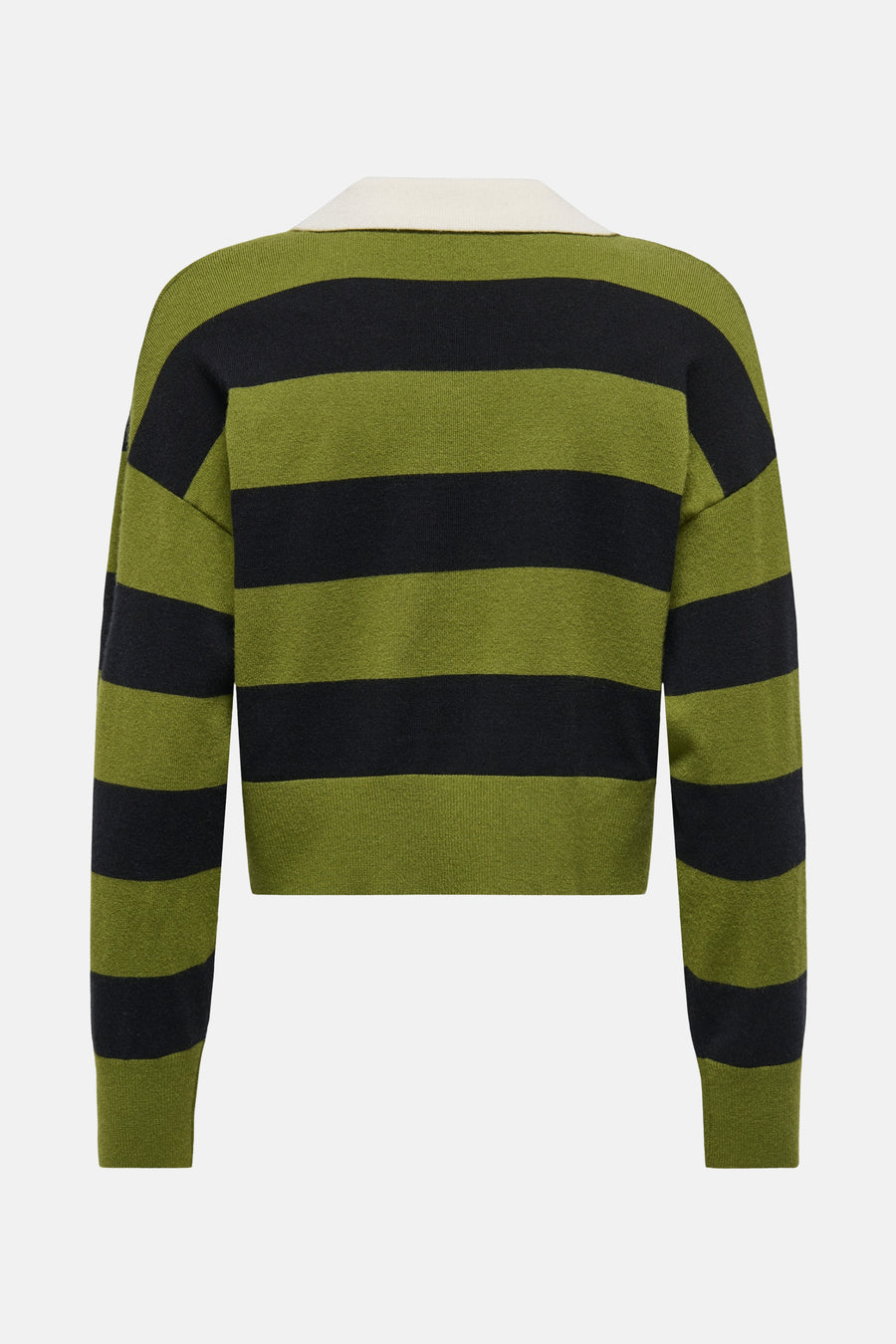 Groene trui met zwarte strepen van ONLY, met een witte kraag.